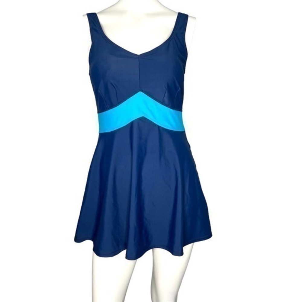 VINTAGE Blair two toned blue swimsuit dress bathing suit skirt women size 12